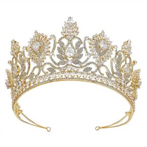 Luxury Large Tiaras and Crowns for Wedding Cubic Zirconia Pageant Crown Tall Bride Tiara Silver Gold Sun Flower CZ Birthday Prom Party Headpiece Bridal Hair Accessories