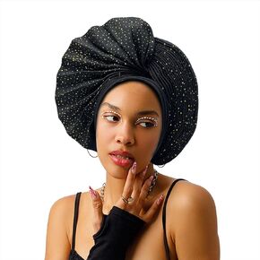 Nigerian for Women Turban Head Wrap African Gele Headties Femme Handmade Sewing Fashion Head Tie for Party (Yellow)