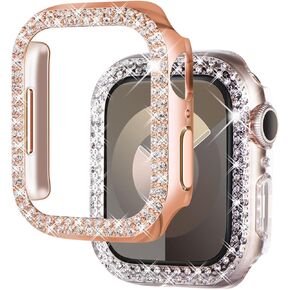 NewWays 2-Pack Bling Cases Compatible for Apple Watch Series 8 41mm Series 7, Protective Bumper for iWatch Series8/ 7 (41mm, Gold/Clear)