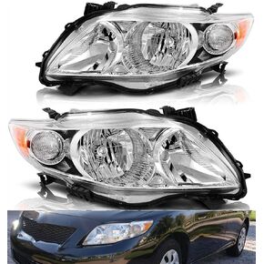 munirater Headlights Assembly Silver Headlamp Replacement for 2009-2010 Corolla Driver and Passenger Side with Amber Corner 8115002670, 8111002670, 8115002680, 8111002680