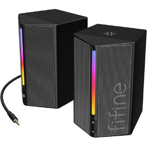FIFINE Computer Speakers, Desktop PC Speakers with Volume Control, RGB Gaming Speakers Wired with 3.5mm Aux Audio Cable for Laptop Monitor Phone Tablet-AmpliGame A20