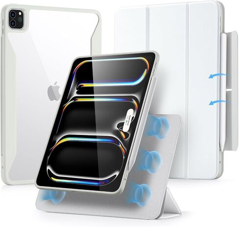 ESR for iPad Pro 11 Inch Case M4(2024, 5th), iPad Pro 11 Case with Pencil Holder, Removable Magnetic Cover, Vertical Stand, Fully Supports Pencil Pro&Pencil(USB-C), Rebound 360 Series, Brilliant White in Saudi Arabia