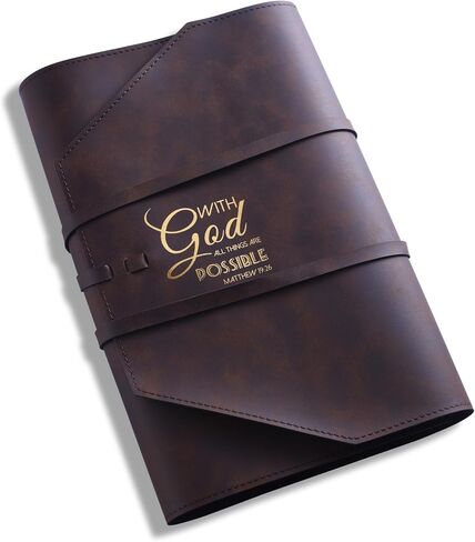 LParkin Leather Bible Cover for Men and Women with God All Things are Possible Matthew 19:26 Bible Wrap Around Strap Bible Cover Gifts in Saudi Arabia
