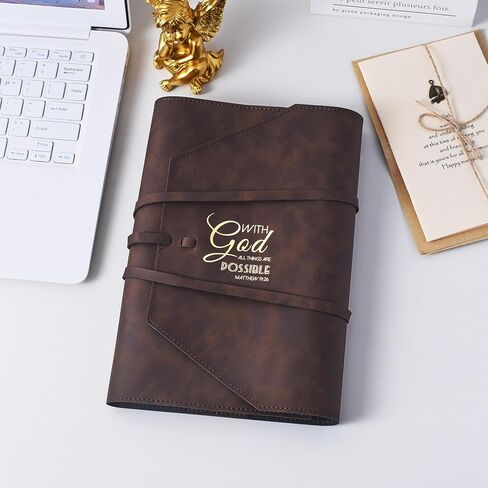 LParkin Leather Bible Cover for Men and Women with God All Things are Possible Matthew 19:26 Bible Wrap Around Strap Bible Cover Gifts in Saudi Arabia