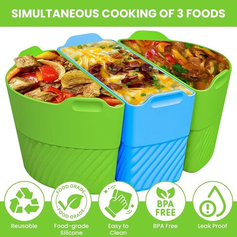 إدراج مقسم طباخ بطيء - فواصل سيليكون 3pcs متوافقة مع Crockpot - إدراج مقسم Crockpot - بطانة طباخ بطيء سيليكون ملونة لأواني 6 Qt - فواصل Pamelekh Kuker سيليكون in Kuwait