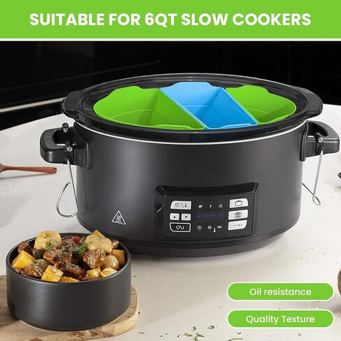 إدراج مقسم طباخ بطيء - فواصل سيليكون 3pcs متوافقة مع Crockpot - إدراج مقسم Crockpot - بطانة طباخ بطيء سيليكون ملونة لأواني 6 Qt - فواصل Pamelekh Kuker سيليكون in Kuwait