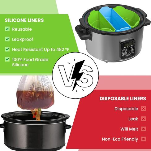 إدراج مقسم طباخ بطيء - فواصل سيليكون 3pcs متوافقة مع Crockpot - إدراج مقسم Crockpot - بطانة طباخ بطيء سيليكون ملونة لأواني 6 Qt - فواصل Pamelekh Kuker سيليكون in Kuwait