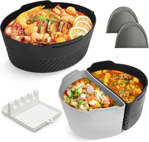 بطانة وعاء الفخار من السيليكون من LAIWOO، وبطانة طباخ بطيء ومقسم وعاء الفخار لأواني الفخار 6-7QT، قابلة لإعادة الاستخدام، وسهلة التنظيف، وخالية من مادة BPA، وآمنة للاستخدام في غسالة الأطباق (مع قفازات ورف تقديم) in Kuwait