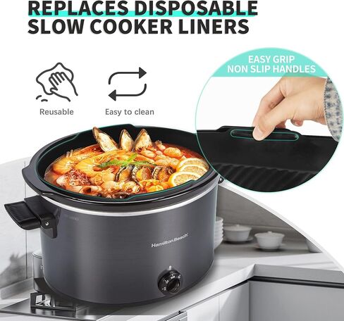 بطانة وعاء الفخار من السيليكون من LAIWOO، وبطانة طباخ بطيء ومقسم وعاء الفخار لأواني الفخار 6-7QT، قابلة لإعادة الاستخدام، وسهلة التنظيف، وخالية من مادة BPA، وآمنة للاستخدام في غسالة الأطباق (مع قفازات ورف تقديم) in Kuwait