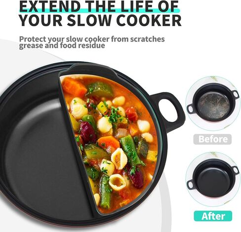 بطانة وعاء الفخار من السيليكون من LAIWOO، وبطانة طباخ بطيء ومقسم وعاء الفخار لأواني الفخار 6-7QT، قابلة لإعادة الاستخدام، وسهلة التنظيف، وخالية من مادة BPA، وآمنة للاستخدام في غسالة الأطباق (مع قفازات ورف تقديم) in Kuwait