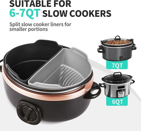 بطانة وعاء الفخار من السيليكون من LAIWOO، وبطانة طباخ بطيء ومقسم وعاء الفخار لأواني الفخار 6-7QT، قابلة لإعادة الاستخدام، وسهلة التنظيف، وخالية من مادة BPA، وآمنة للاستخدام في غسالة الأطباق (مع قفازات ورف تقديم) in Kuwait