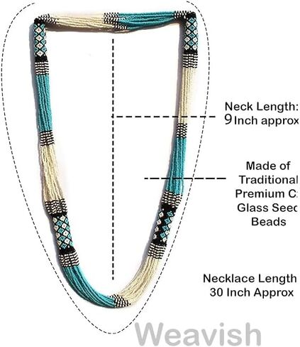 قلادة مطرزة بطبقات - قلادة شرابة من خرز البذور المصنوعة يدويًا من بوهو، قلادة بوهيمية كبيرة مطرزة للنساء والفتيات (فيروزي) in Kuwait