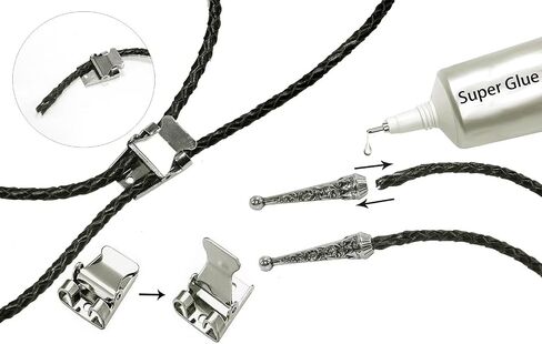 Moranse Bolo tie Clasp accessories With Two Pendants,Leather Rope And Metal Slide Clip Buckle (4pcs) in Saudi Arabia