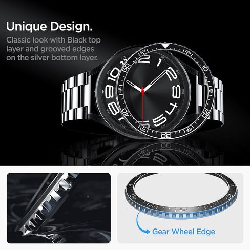 Spigen Bezel Tune Designed for Samsung Galaxy Watch 6 Classic 47mm Bezel Ring Protector Bezel Ring Adhesive Cover (2023) - Black in Saudi Arabia