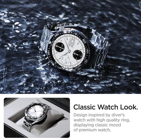 Spigen Bezel Tune Designed for Samsung Galaxy Watch 6 Classic 47mm Bezel Ring Protector Bezel Ring Adhesive Cover (2023) - Black in Saudi Arabia