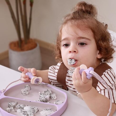 Upgraded Suction Plates for Baby, with Divided Stainless Steel Spoon and Fork Silicone Toy Straps EAZMOM All-in-one Plates Silicone Placemat for Babies Toddlers Self Feeding - Blue in Saudi Arabia