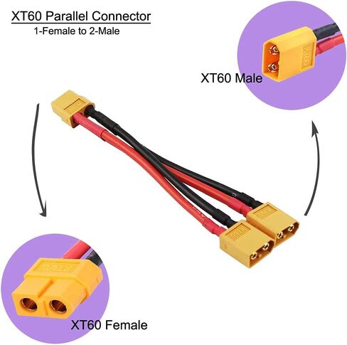 LinsyRC 2 قطعة XT60 كابل موصل البطارية المتوازي 2 ذكر إلى 1 أنثى محول مقسم y-سرج لـ DJI Phantom RC Mode Helicopter Quadcopter in Kuwait