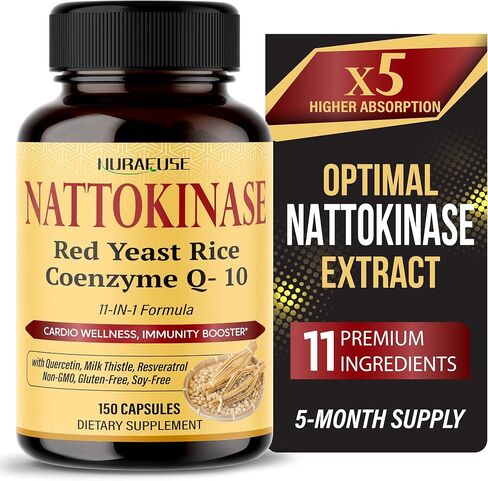 NATTOKINASE 11-in-1 Formula - 16,050mg with Red Yeast Rice Coenzyme Q-10 Quercetin, Milk Thistle, Resveratrol - Non-GMO, Gluten-Free, Soy-Free in Saudi Arabia