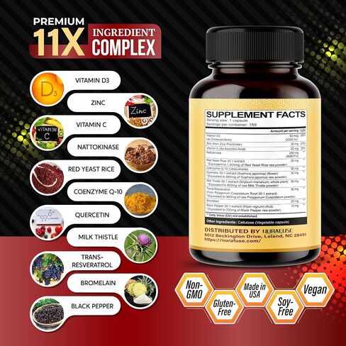 NATTOKINASE 11-in-1 Formula - 16,050mg with Red Yeast Rice Coenzyme Q-10 Quercetin, Milk Thistle, Resveratrol - Non-GMO, Gluten-Free, Soy-Free in Saudi Arabia