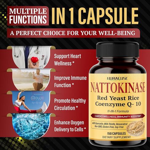 NATTOKINASE 11-in-1 Formula - 16,050mg with Red Yeast Rice Coenzyme Q-10 Quercetin, Milk Thistle, Resveratrol - Non-GMO, Gluten-Free, Soy-Free in Saudi Arabia