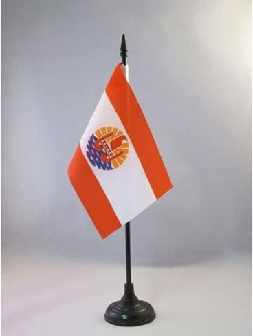 AZ FLAG French Polynesia Table Flag 4'' x 6'' - French Polynesian Desk Flag 15 x 10 cm - Black Plastic Stick and Base in Saudi Arabia