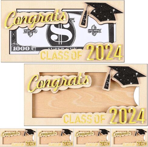 DoubleFill 6 Pcs Graduation Money Holder Gift Card Box Cash Holders Wooden Grad Cash Holder DIY Kids Graduation Party Cash Gift Holder Class of 2024 Money Wallet for College Graduation Gift (Gold) in Saudi Arabia
