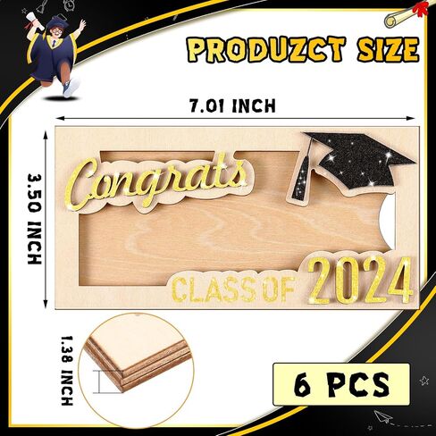DoubleFill 6 Pcs Graduation Money Holder Gift Card Box Cash Holders Wooden Grad Cash Holder DIY Kids Graduation Party Cash Gift Holder Class of 2024 Money Wallet for College Graduation Gift (Gold) in Saudi Arabia