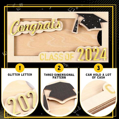 DoubleFill 6 Pcs Graduation Money Holder Gift Card Box Cash Holders Wooden Grad Cash Holder DIY Kids Graduation Party Cash Gift Holder Class of 2024 Money Wallet for College Graduation Gift (Gold) in Saudi Arabia