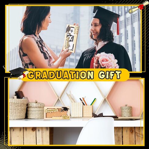 DoubleFill 6 Pcs Graduation Money Holder Gift Card Box Cash Holders Wooden Grad Cash Holder DIY Kids Graduation Party Cash Gift Holder Class of 2024 Money Wallet for College Graduation Gift (Gold) in Saudi Arabia