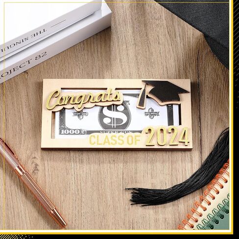 DoubleFill 6 Pcs Graduation Money Holder Gift Card Box Cash Holders Wooden Grad Cash Holder DIY Kids Graduation Party Cash Gift Holder Class of 2024 Money Wallet for College Graduation Gift (Gold) in Saudi Arabia
