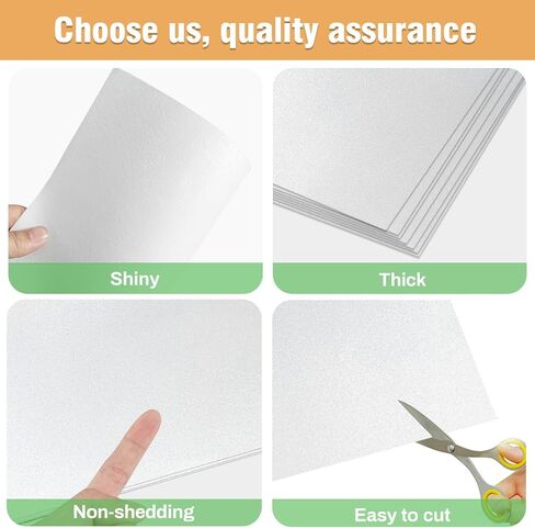 Sukh White Glitter Cardstock Paper - Glitter Cardstock Craft Paper A4 Thick Colored Crafts Christmas Valentines Gift Box Wrapping DIY Wedding Birthday Party Sparkle Decor Scrapbook 250GSM 10pcs in Saudi Arabia