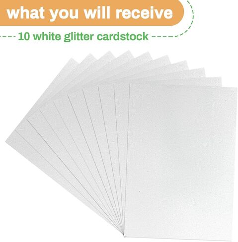 Sukh White Glitter Cardstock Paper - Glitter Cardstock Craft Paper A4 Thick Colored Crafts Christmas Valentines Gift Box Wrapping DIY Wedding Birthday Party Sparkle Decor Scrapbook 250GSM 10pcs in Saudi Arabia