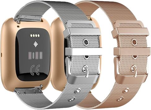 BOTNUW عبوتان من الأربطة المعدنية المتوافقة مع Fit bit Versa 2/ Versa Lite/Versa SE/Versa Band، أشرطة حزام من الفولاذ المقاوم للصدأ لـ Versa 2 Bands النساء والرجال in Saudi Arabia