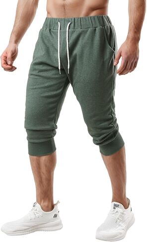 Ohoo Men's 3/4 Capri Joggers Pants Slim Fit Lightweight Yoga Running Workout Active Pants Casual Wear in Kuwait