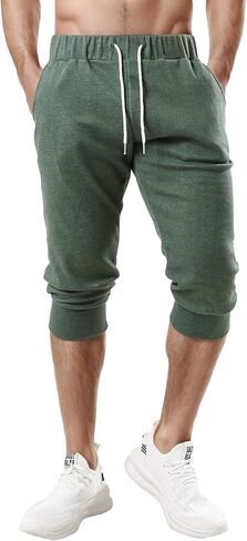 Ohoo Men's 3/4 Capri Joggers Pants Slim Fit Lightweight Yoga Running Workout Active Pants Casual Wear in Kuwait