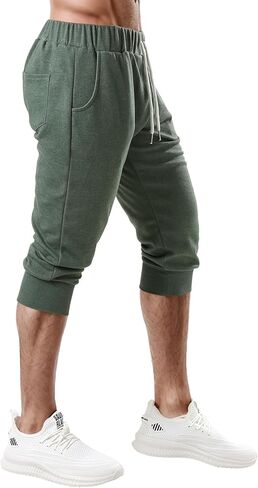 Ohoo Men's 3/4 Capri Joggers Pants Slim Fit Lightweight Yoga Running Workout Active Pants Casual Wear in Kuwait