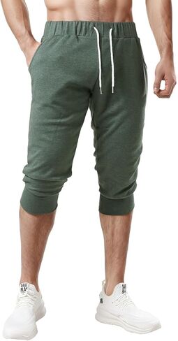 Ohoo Men's 3/4 Capri Joggers Pants Slim Fit Lightweight Yoga Running Workout Active Pants Casual Wear in Kuwait