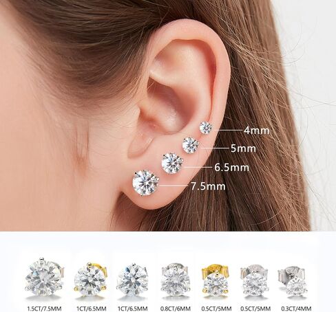 Moissanite Earrings - Moissanite Earrings for Women, Moissanite Earrings for Men, Diamond Stud Earrings for Women 925 Sterling Silver Hypoallergenic Earrings in Saudi Arabia