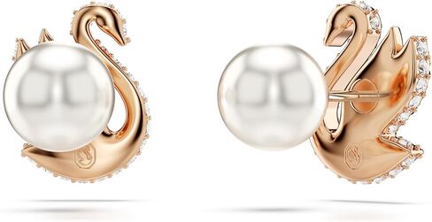 Swarovski Swan Stud Earrings, Swan Motif with Black Pavé Crystals and Pearl Closure in a Rose Gold-Tone Finished Setting, Part of the Swarovski Swan Collection in Kuwait
