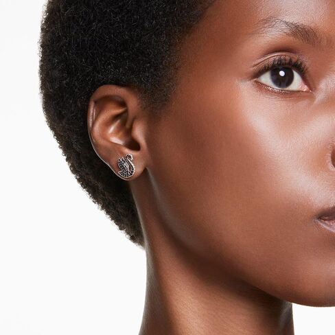 Swarovski Swan Stud Earrings, Swan Motif with Black Pavé Crystals and Pearl Closure in a Rose Gold-Tone Finished Setting, Part of the Swarovski Swan Collection in Kuwait