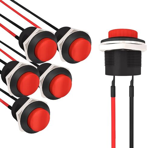 APIELE Momentary Push Button Switch R13-507 SPST 16mm Round Switch 3A 250V/6A 125V AC 2 Pin NO with Pre-soldered Wire 6Pcs (Black) in Saudi Arabia