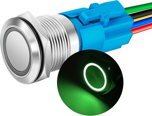 JOTTA 19mm Metal Push Button Switch Stainless Steel Shell Latching 12-24V Ring LED 1NO 1NC SPDT with Wire Socket Plug (Stainless Steel, Green) in Saudi Arabia