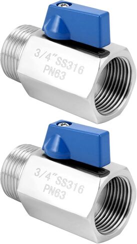QWORK 2 Pack 3/4" NPT 316 Stainless Steel Inline Valve, Mini Ball Valve Shut-Off Valve, Female x Male NPT Thread Pipe Fitting in Saudi Arabia