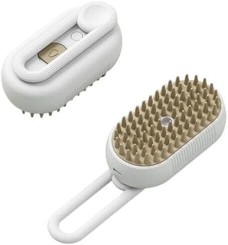 3-in-1 Steamy Cat & Dog Brush - Pet Hair Removal Tool with Fine Mist Spray for Gentle Detangling, Cleaning, Massaging - Rechargeable Dematting Comb Soft Bristles - Grooming Supplies (White) in Saudi Arabia