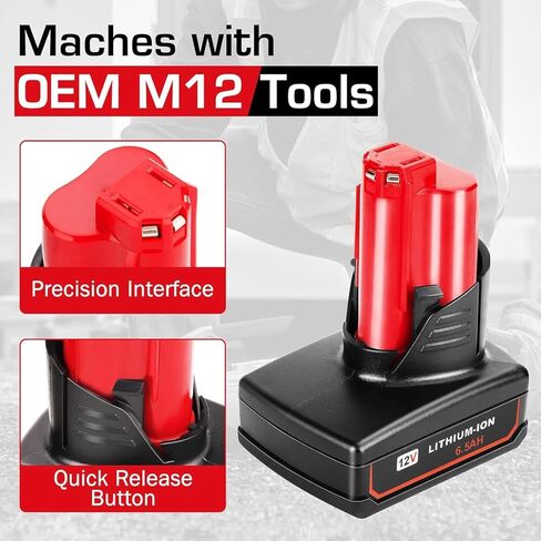 Touyeet 2 حزم 6.5Ah بطارية بديلة لميلووكي M-12 12 فولت ليثيوم أيون متوافق مع ميلووكي M12 48-11-2401 48-11-2410 48-11-2411 48-11-2420 بطارية 12 فولت in Kuwait