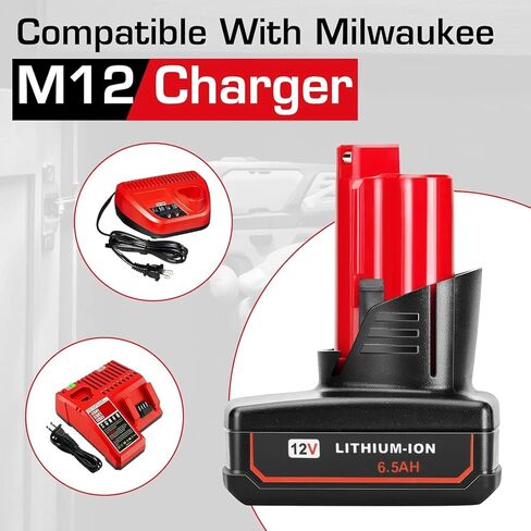 Touyeet 2 حزم 6.5Ah بطارية بديلة لميلووكي M-12 12 فولت ليثيوم أيون متوافق مع ميلووكي M12 48-11-2401 48-11-2410 48-11-2411 48-11-2420 بطارية 12 فولت in Kuwait