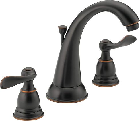 Delta Faucet Windemere Widespread Bathroom Faucet, Oil Rubbed Bronze Bathroom Sink Faucet, 3 Hole Bathroom Faucet, Metal Drain Assembly, Oil Rubbed Bronze B3596LF-OB in Kuwait
