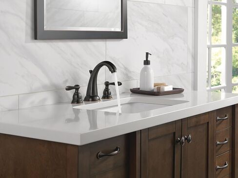 Delta Faucet Windemere Widespread Bathroom Faucet, Oil Rubbed Bronze Bathroom Sink Faucet, 3 Hole Bathroom Faucet, Metal Drain Assembly, Oil Rubbed Bronze B3596LF-OB in Kuwait