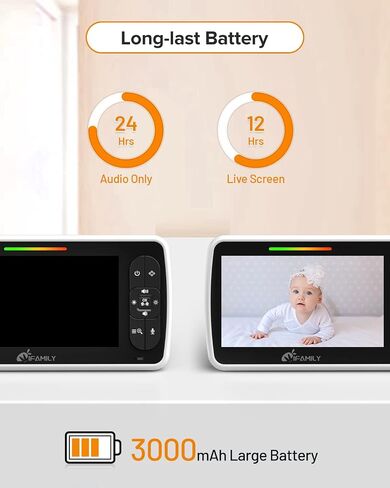 Baby Monitor - Large 5" Screen with 30Hrs Battery Life - Remote Pan-Tilt-Zoom;No WiFi, Two-Way Audio, Night Vision, Temperature, Lullabies, 960ft Long Range Baby Monitor with Camera and Audio in Saudi Arabia