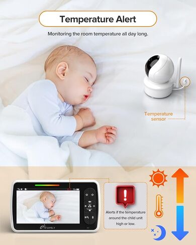 Baby Monitor - Large 5" Screen with 30Hrs Battery Life - Remote Pan-Tilt-Zoom;No WiFi, Two-Way Audio, Night Vision, Temperature, Lullabies, 960ft Long Range Baby Monitor with Camera and Audio in Saudi Arabia